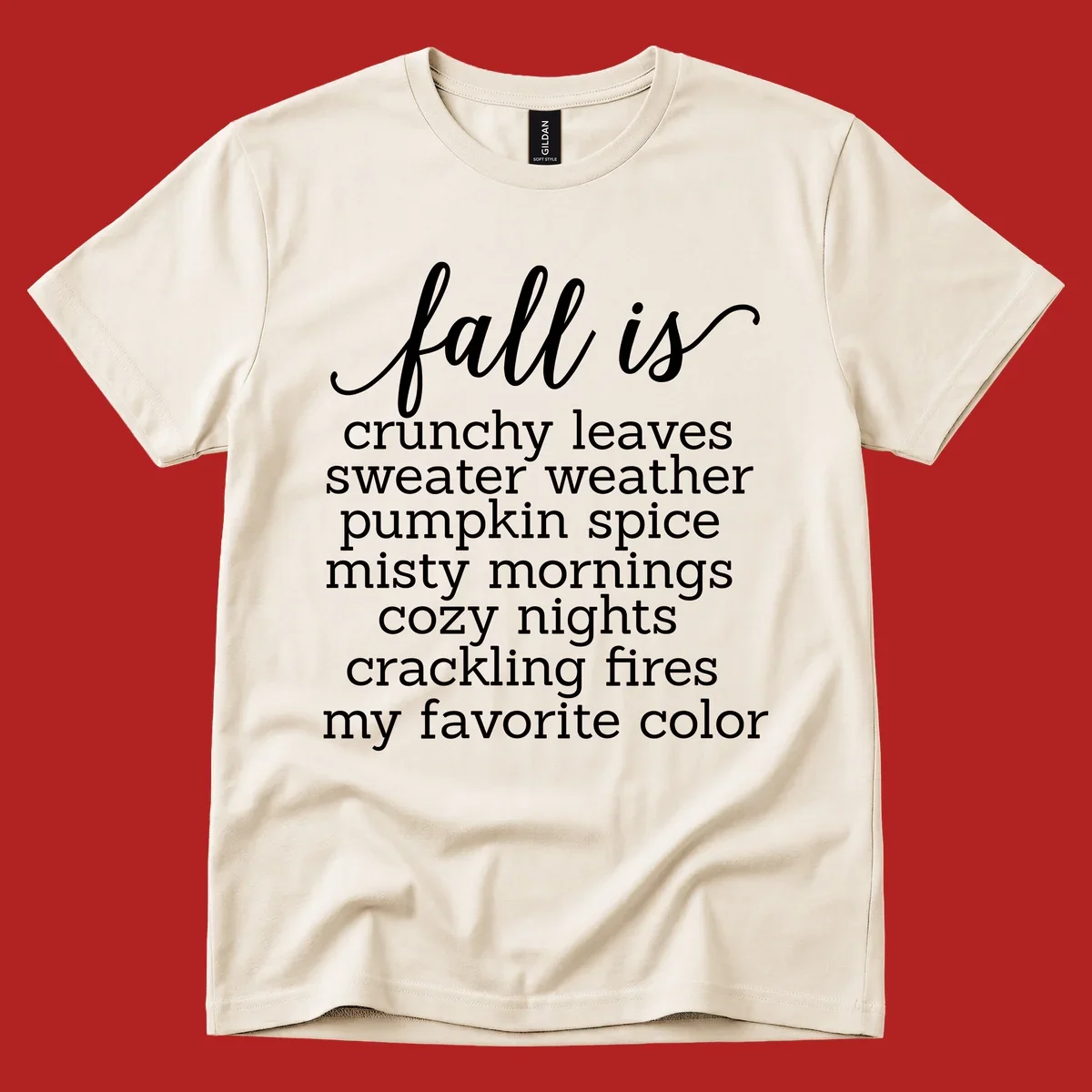 Fall is my favorite color typography design featuring cozy autumn phrases in white text.