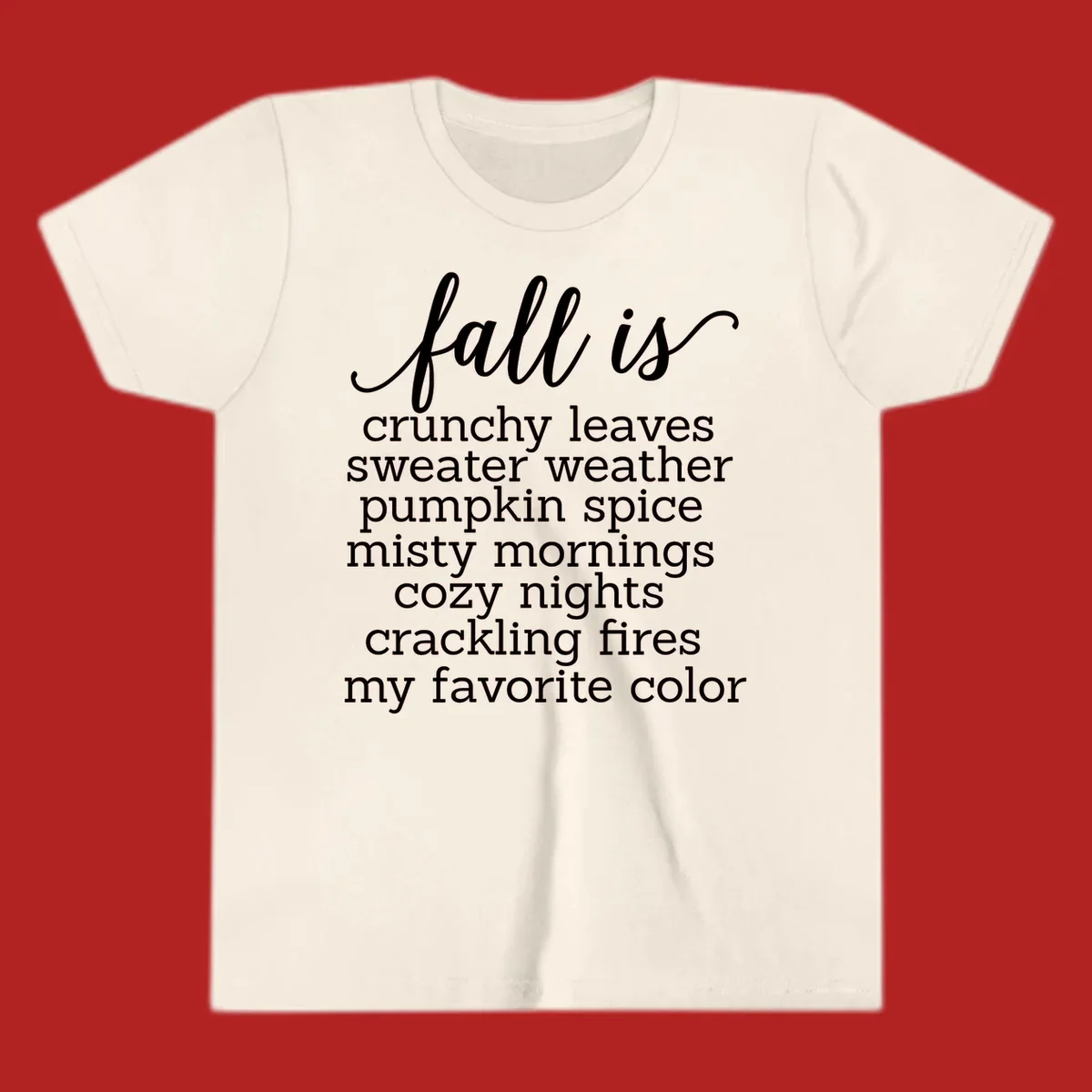 Fall is my favorite color typography design featuring cozy autumn phrases in white text.
