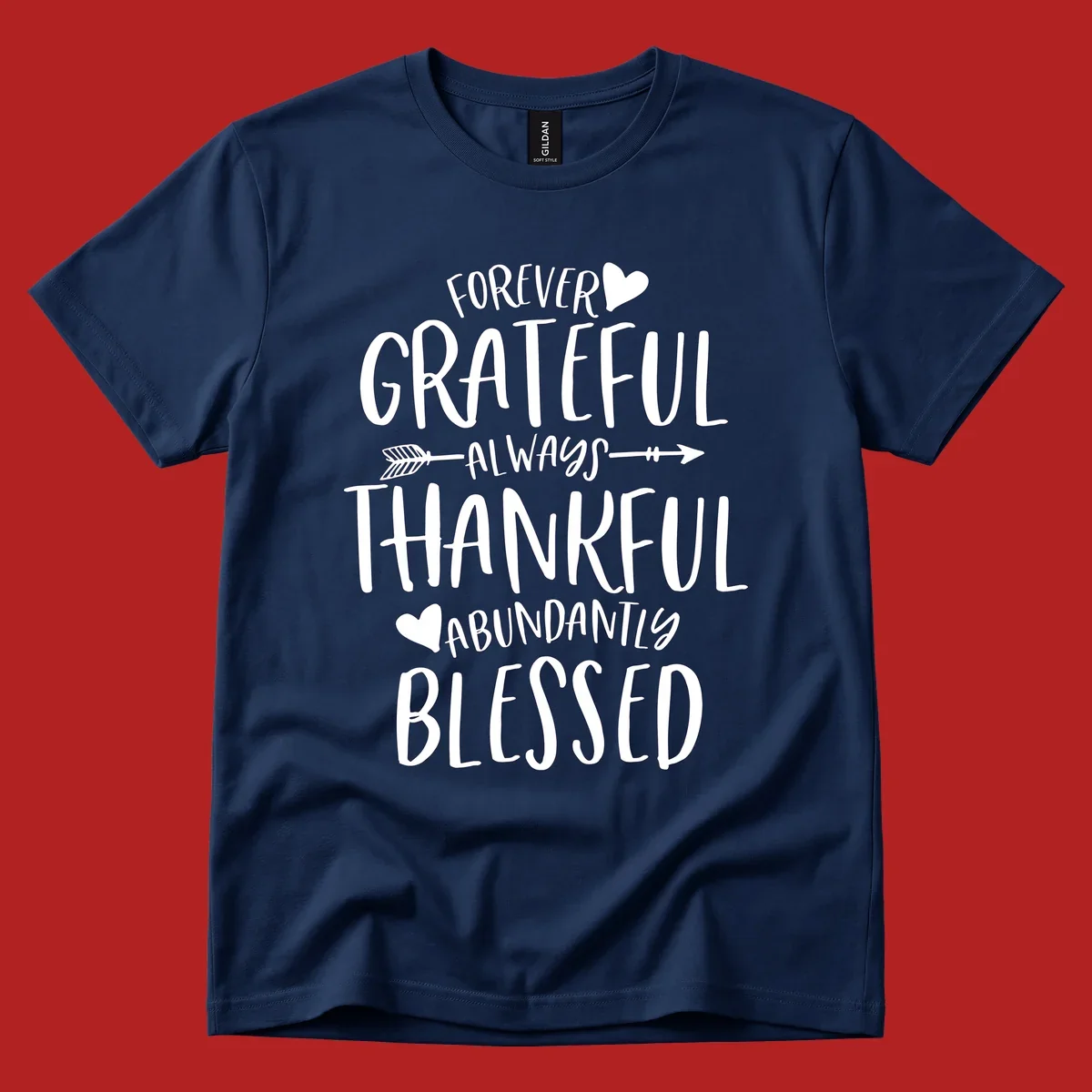 Grateful thankful blessed lettering with heart and arrow graphic