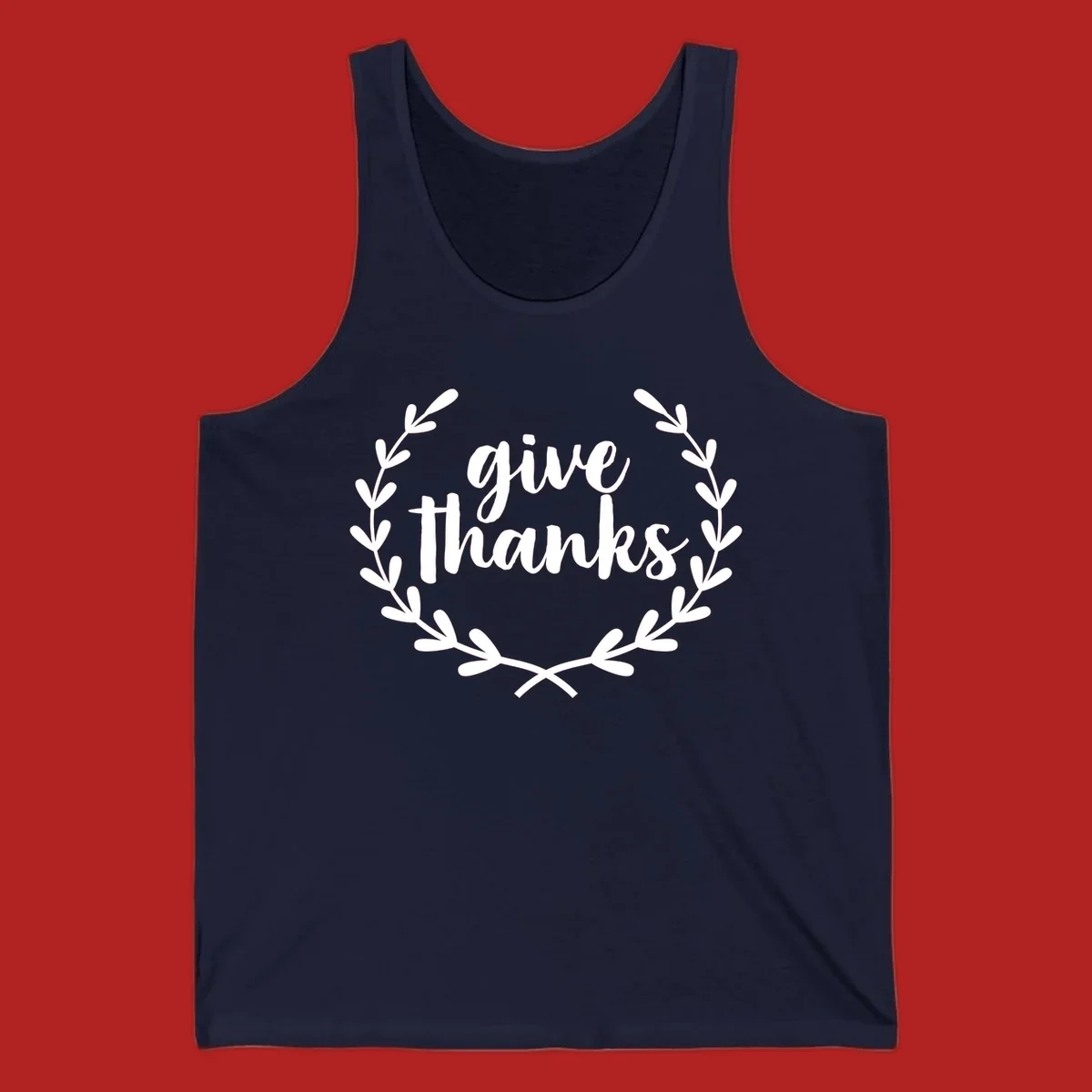 Give thanks script text inside a laurel wreath.