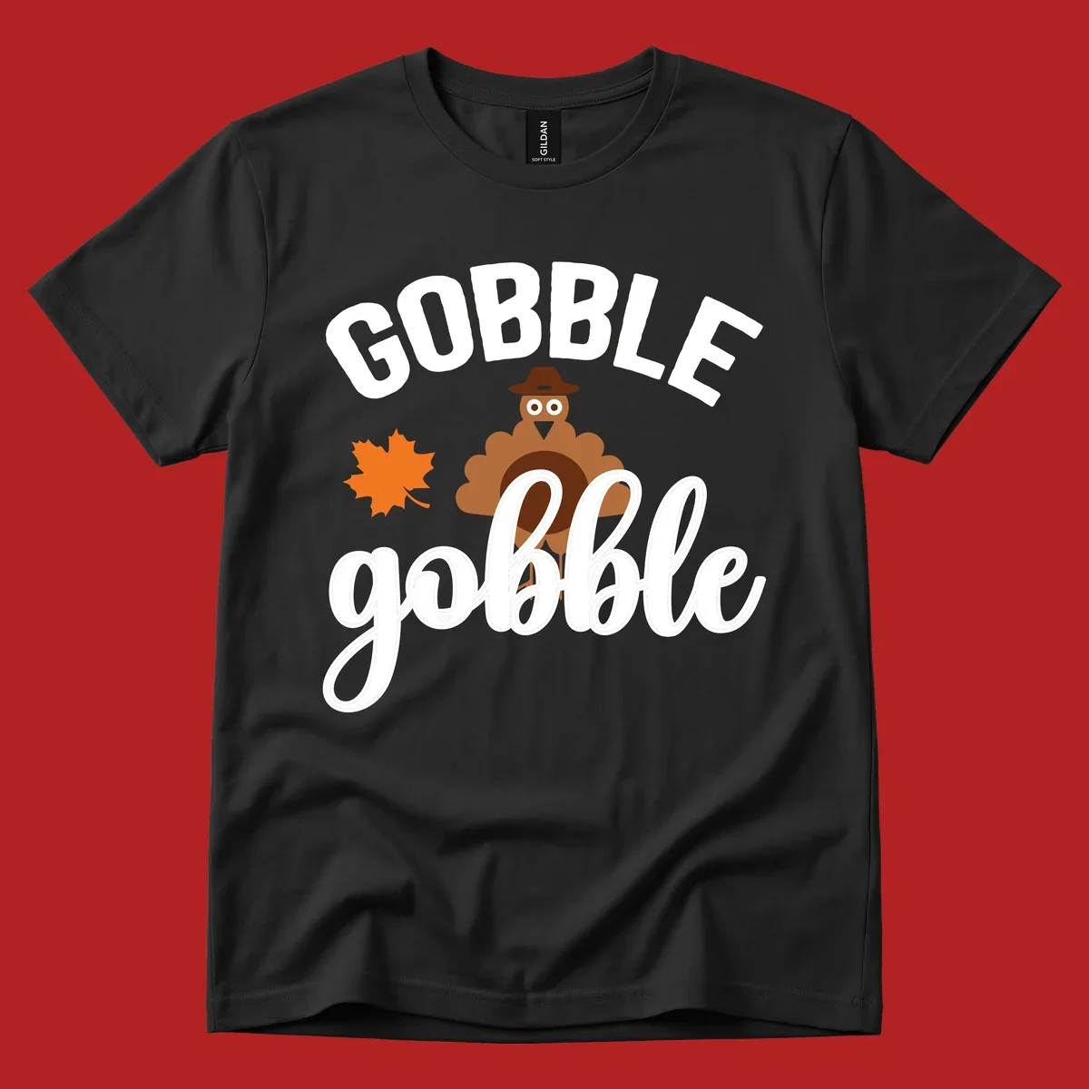 Gobble Gobble Thanksgiving Turkey Design with text and illustrations.