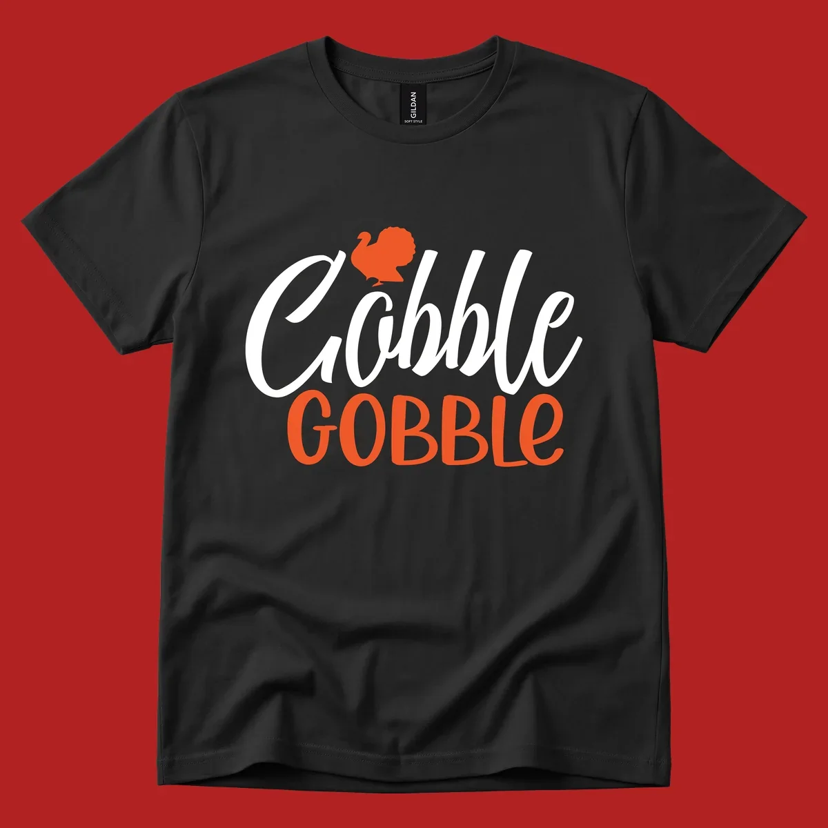 Thanksgiving Gobble Gobble text with a turkey illustration.
