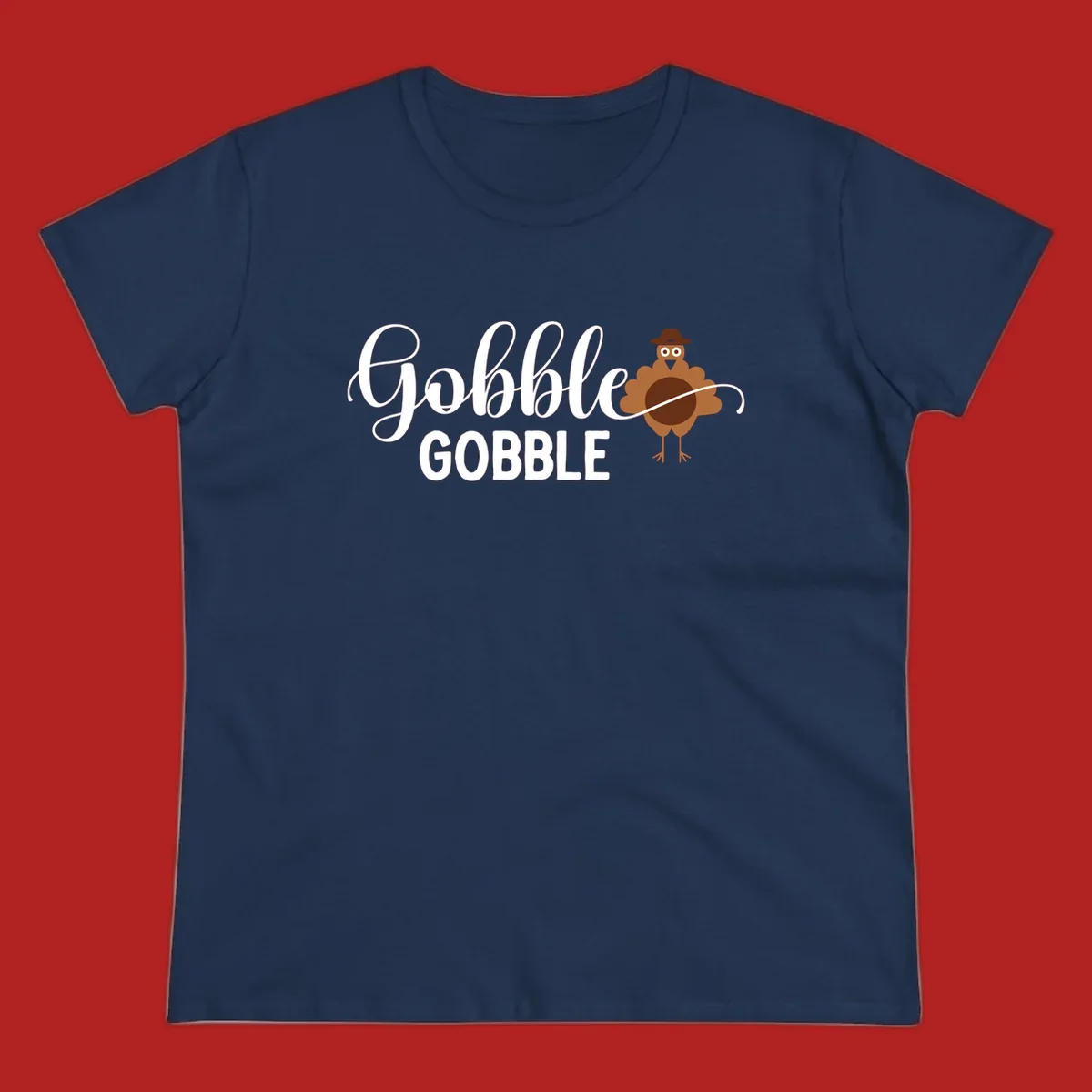 Gobble Gobble Thanksgiving turkey graphic tee design with text and illustration.