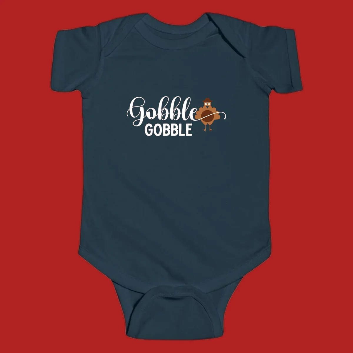 Gobble Gobble Thanksgiving turkey graphic tee design with text and illustration.