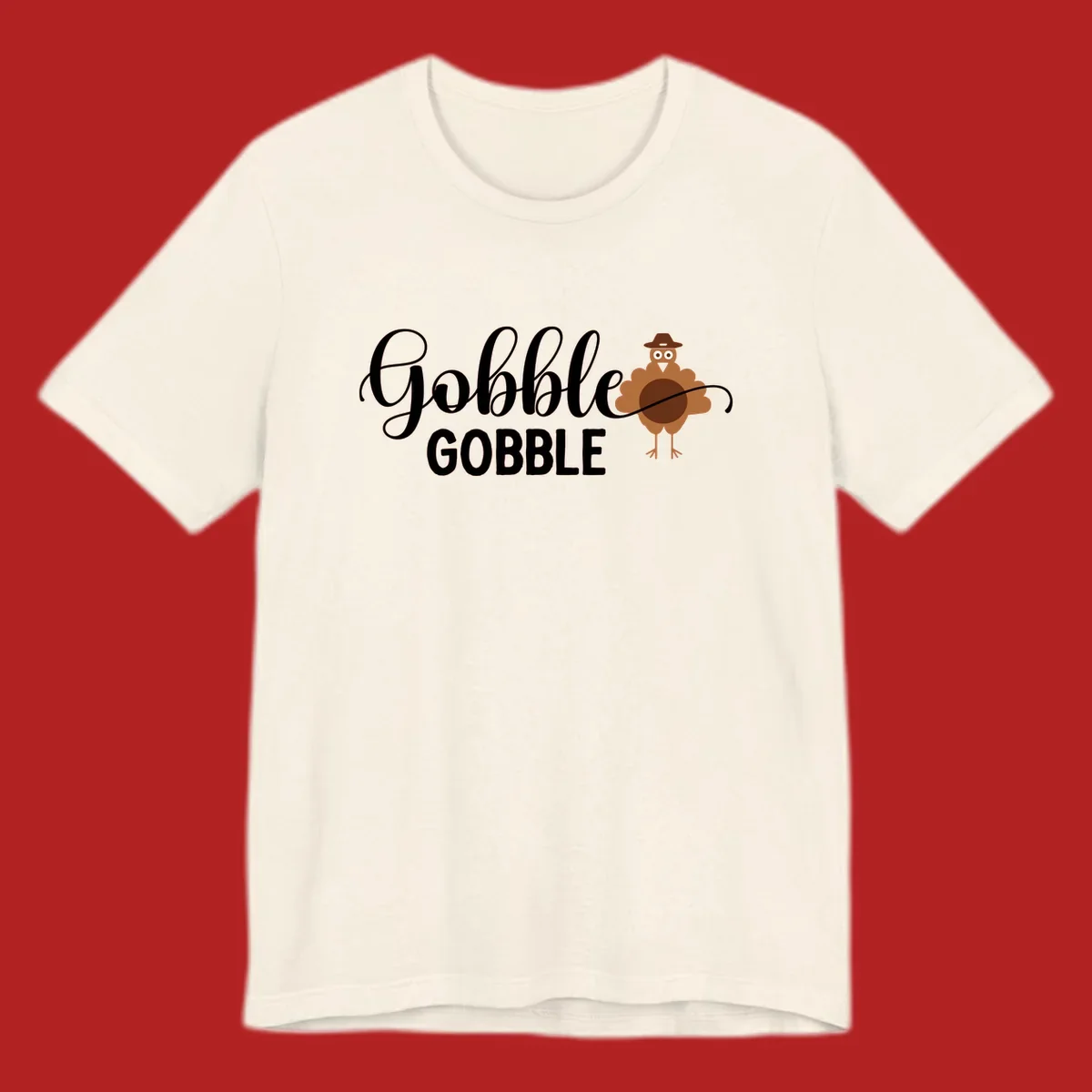 Gobble Gobble Thanksgiving turkey graphic tee design with text and illustration.