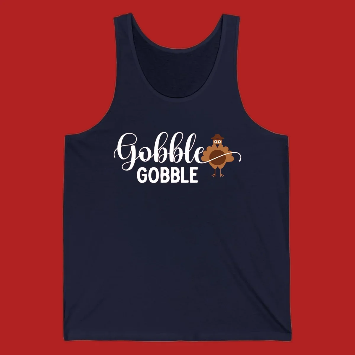 Gobble Gobble Thanksgiving turkey graphic tee design with text and illustration.