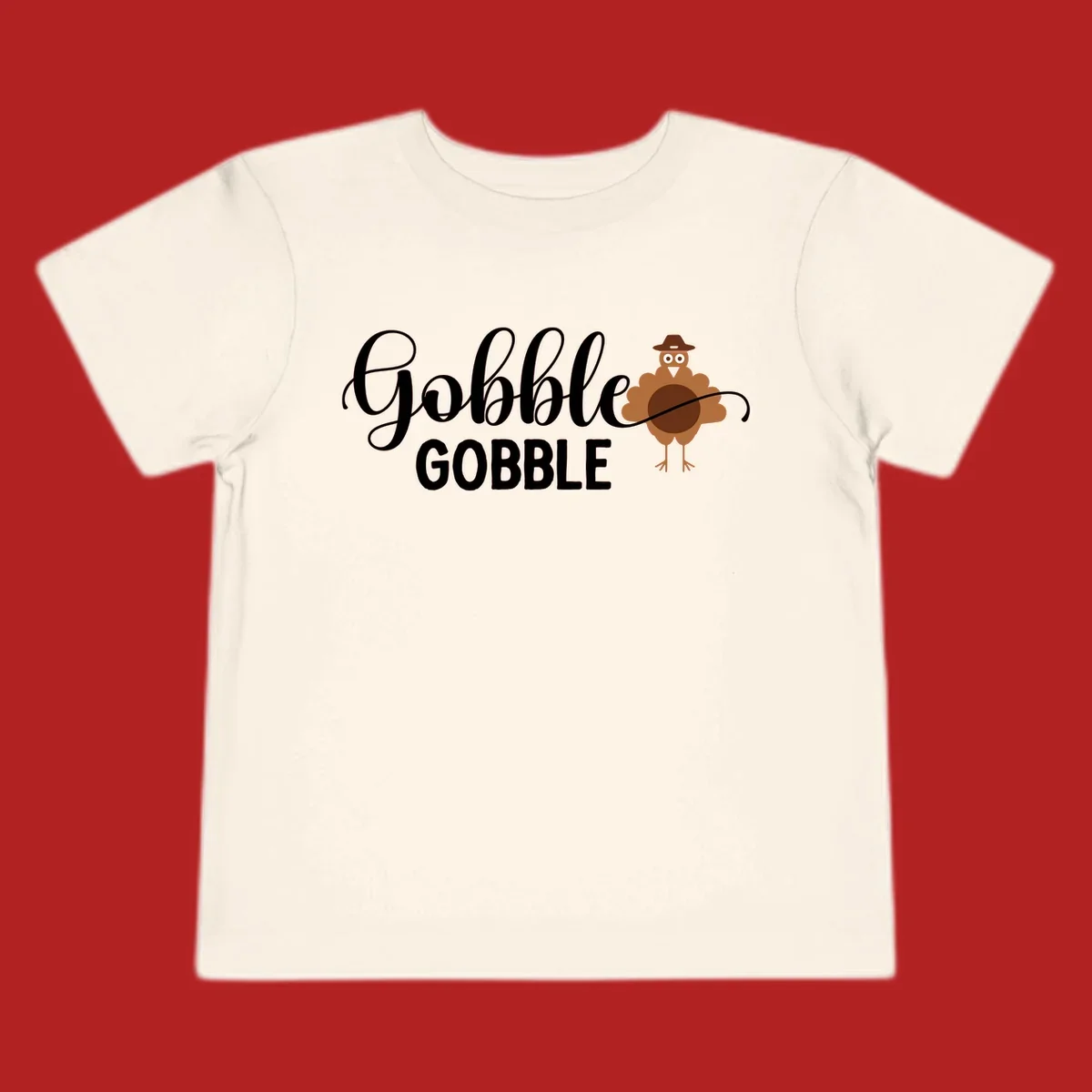 Gobble Gobble Thanksgiving turkey graphic tee design with text and illustration.