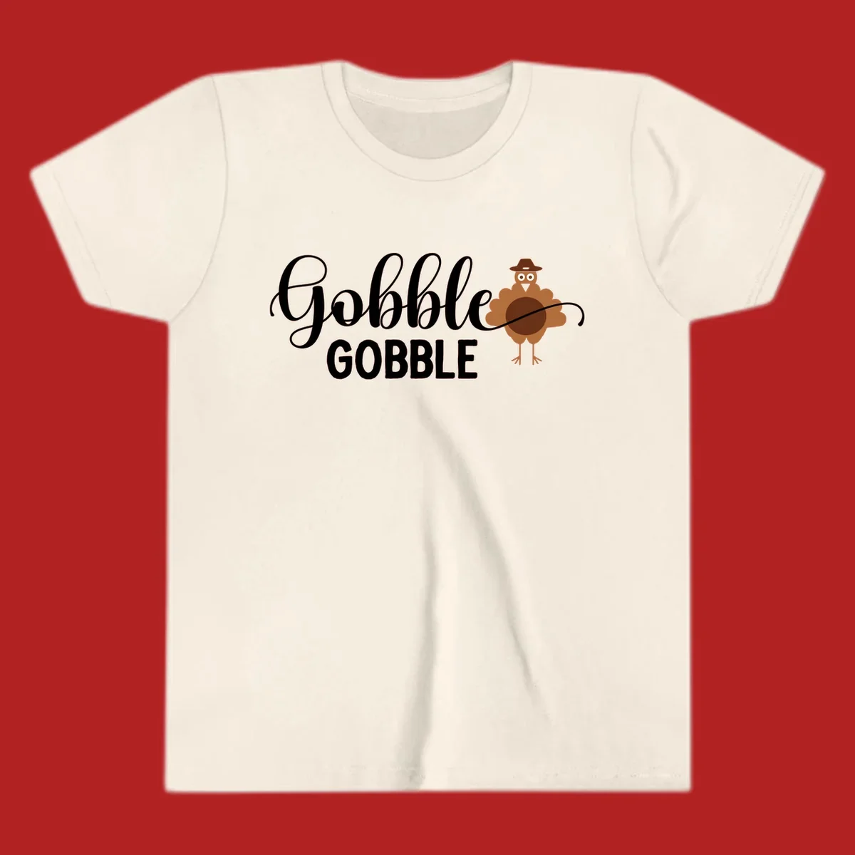 Gobble Gobble Thanksgiving turkey graphic tee design with text and illustration.