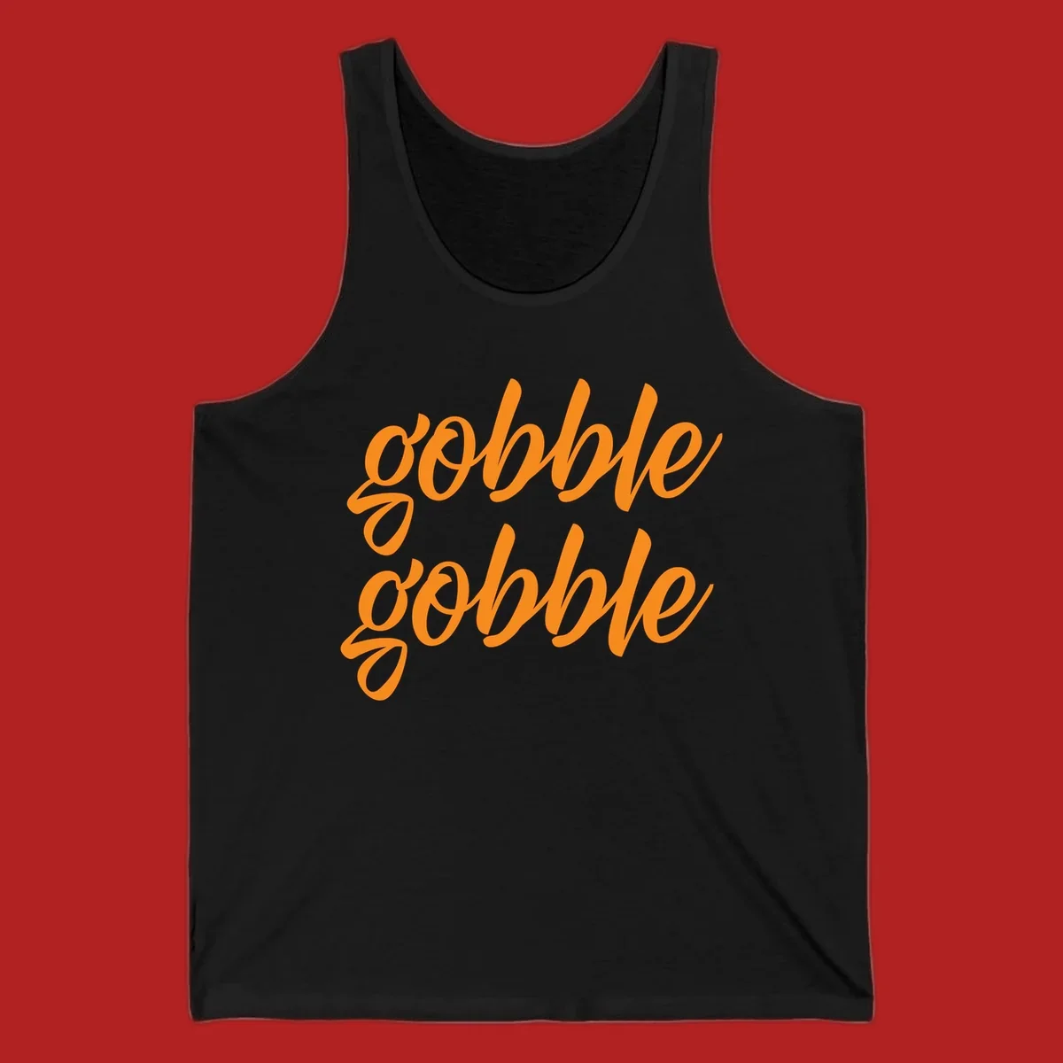 Orange script text 'gobble gobble' repeated twice. Thanksgiving phrase.