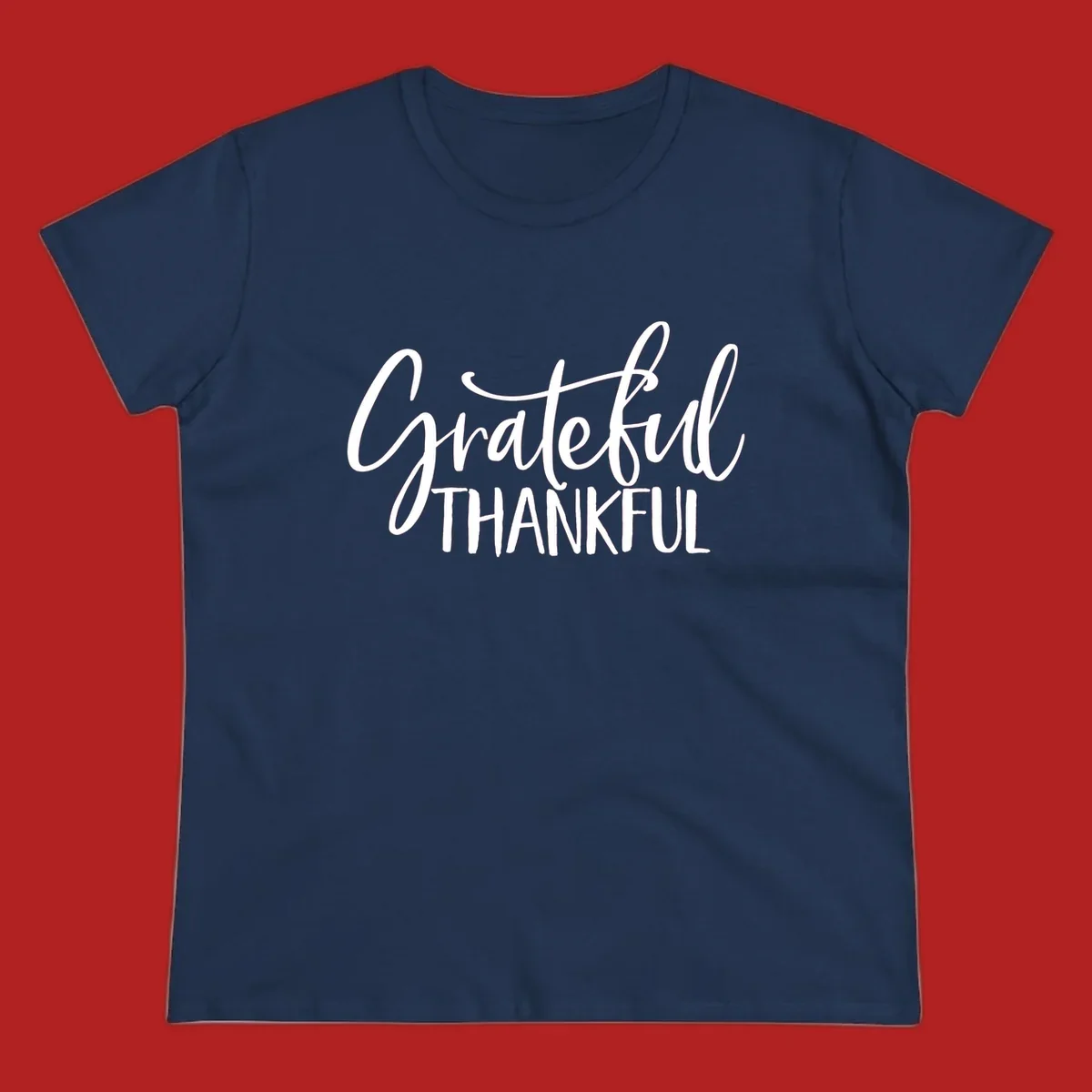 Grateful Thankful typography design with white script and block text.