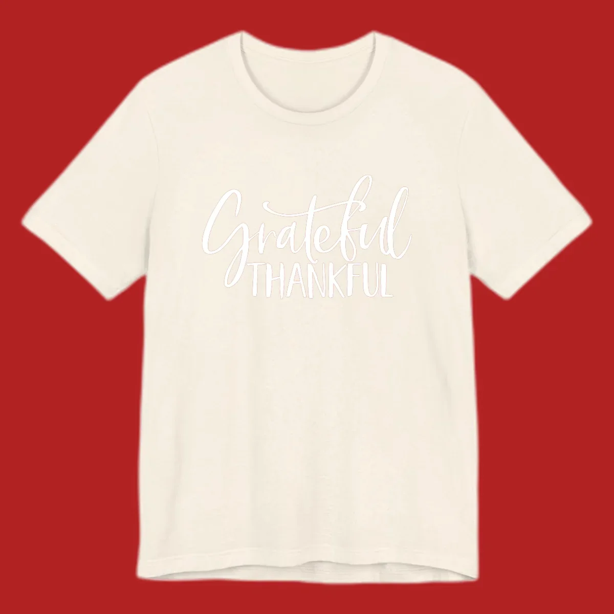Grateful Thankful typography design with white script and block text.