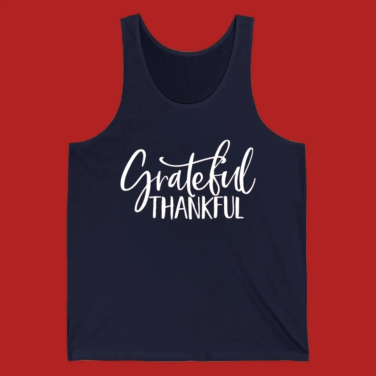 Grateful Thankful typography design with white script and block text.