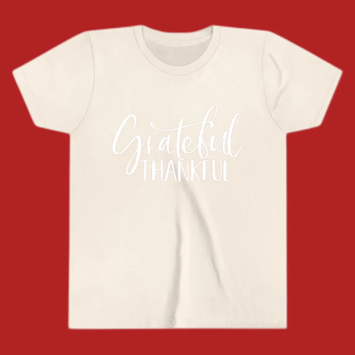 Grateful Thankful typography design with white script and block text.