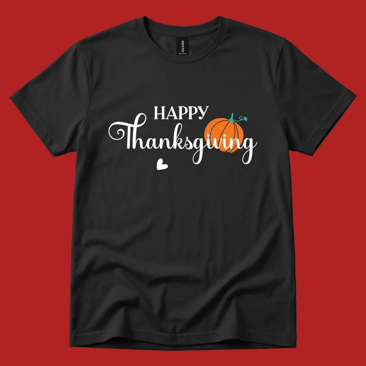 Happy Thanksgiving text with a pumpkin and heart illustration, thanksgiving-pumpkin-script.