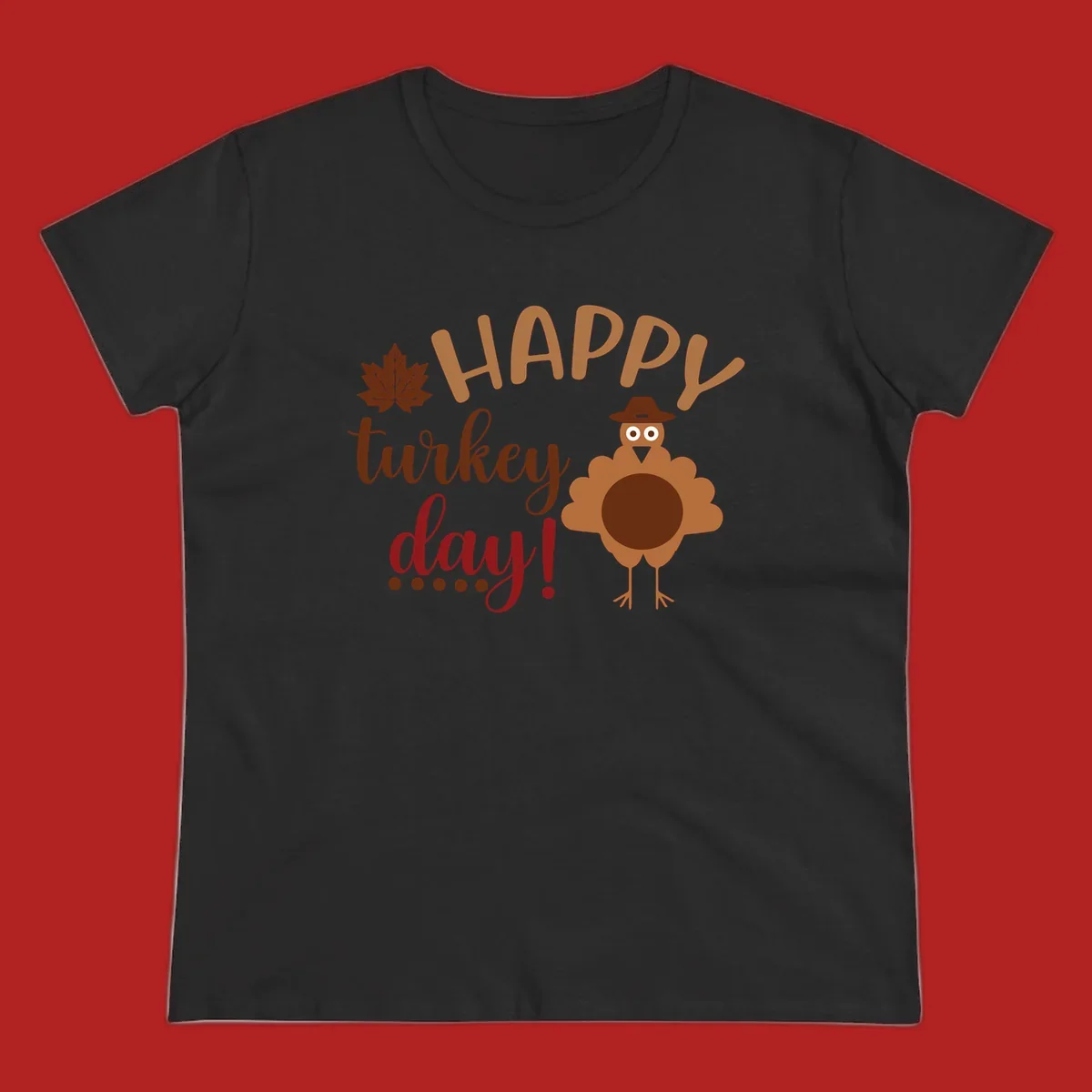 Happy Turkey Day text with a cartoon turkey illustration. Thanksgiving graphic.