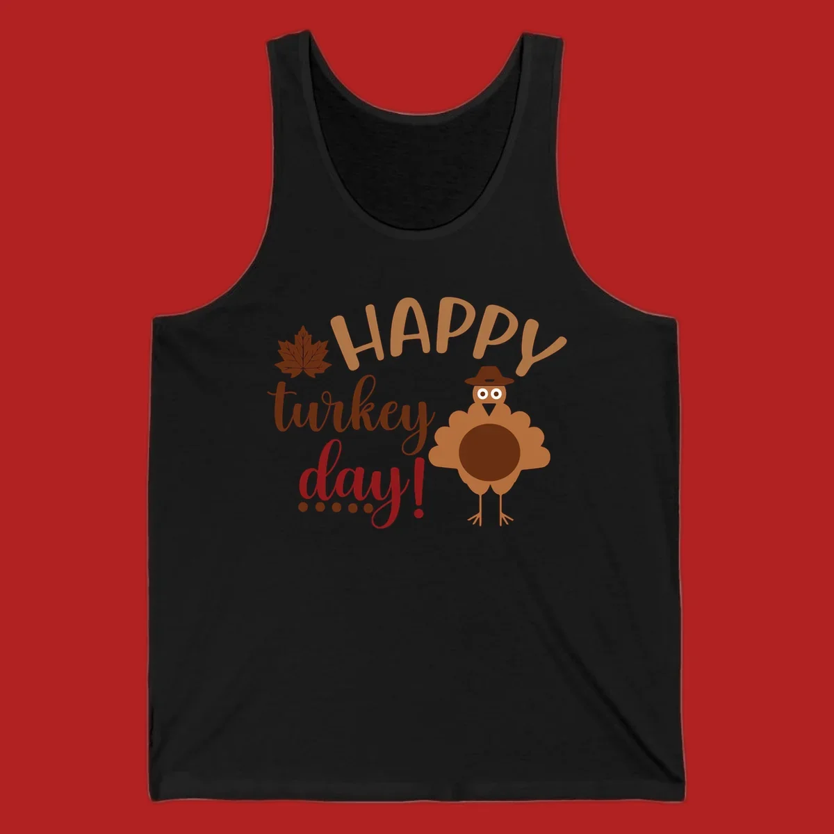 Happy Turkey Day text with a cartoon turkey illustration. Thanksgiving graphic.