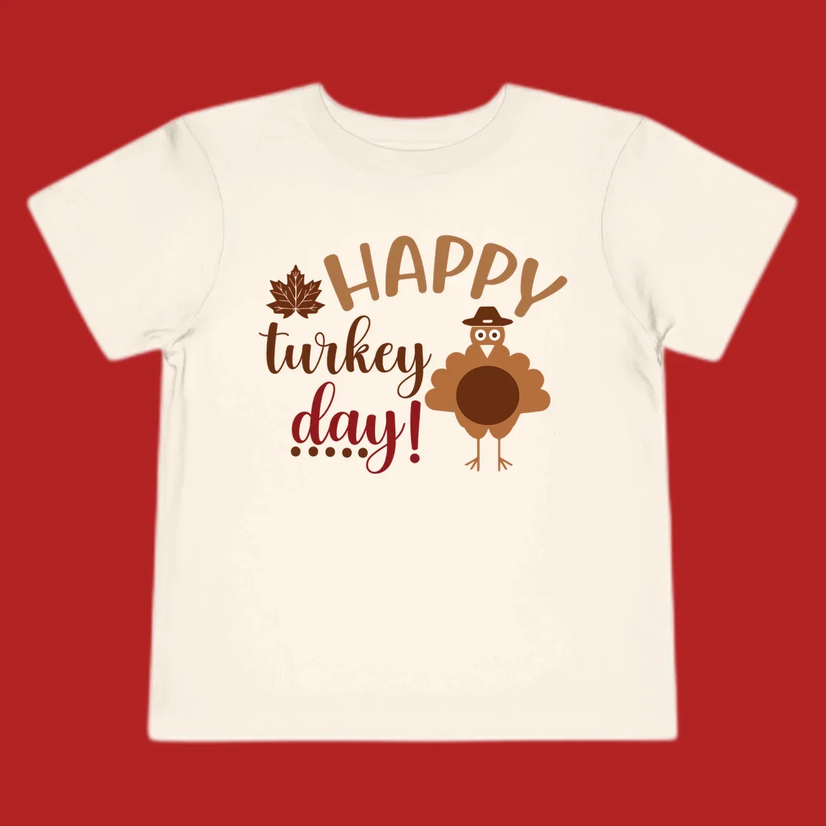 Happy Turkey Day text with a cartoon turkey illustration. Thanksgiving graphic.