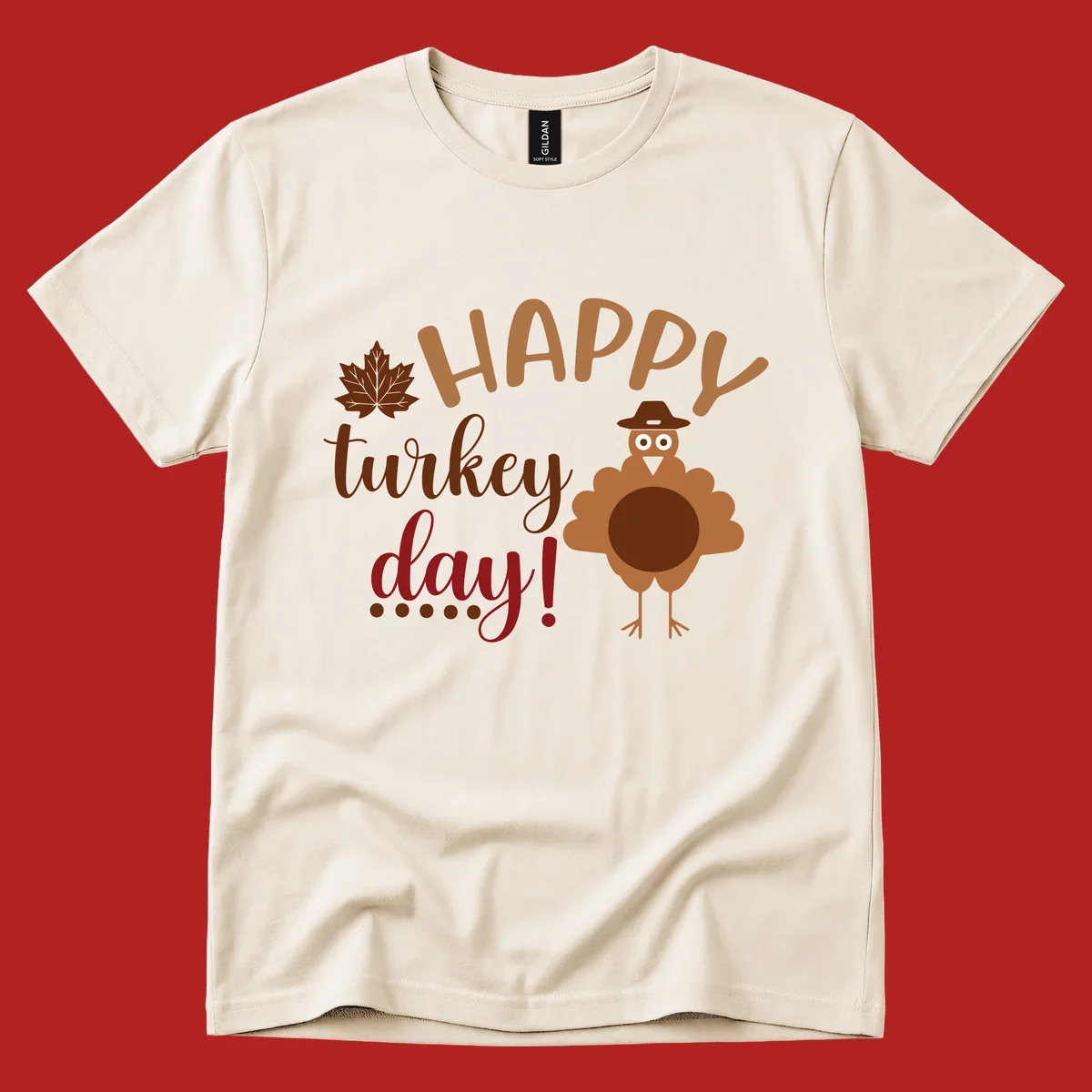 Happy Turkey Day text with a cartoon turkey illustration. Thanksgiving graphic.