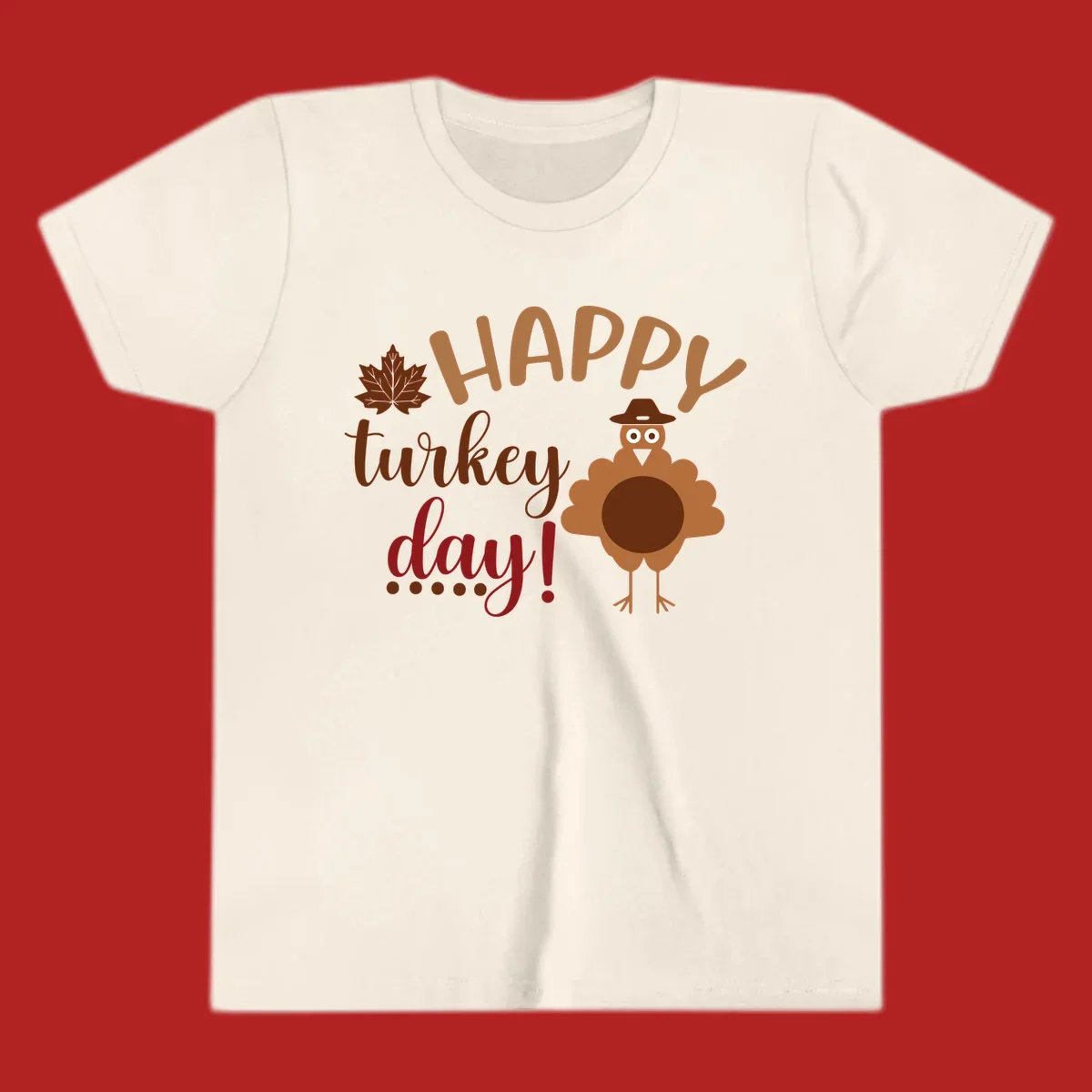 Happy Turkey Day text with a cartoon turkey illustration. Thanksgiving graphic.