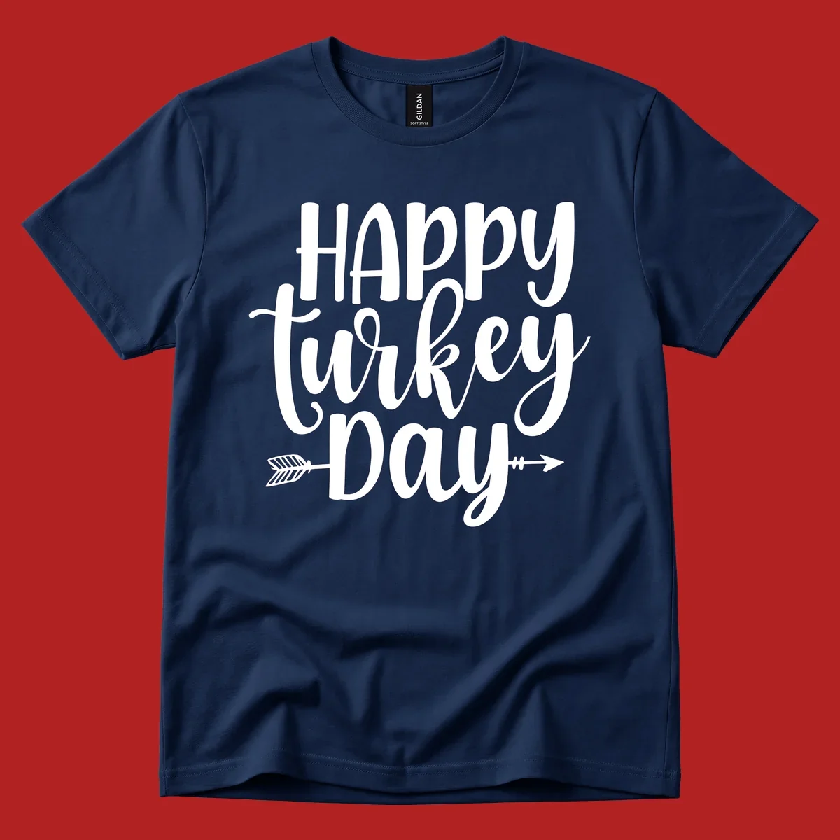 Happy Turkey Day text with arrow graphics, suitable for Thanksgiving.