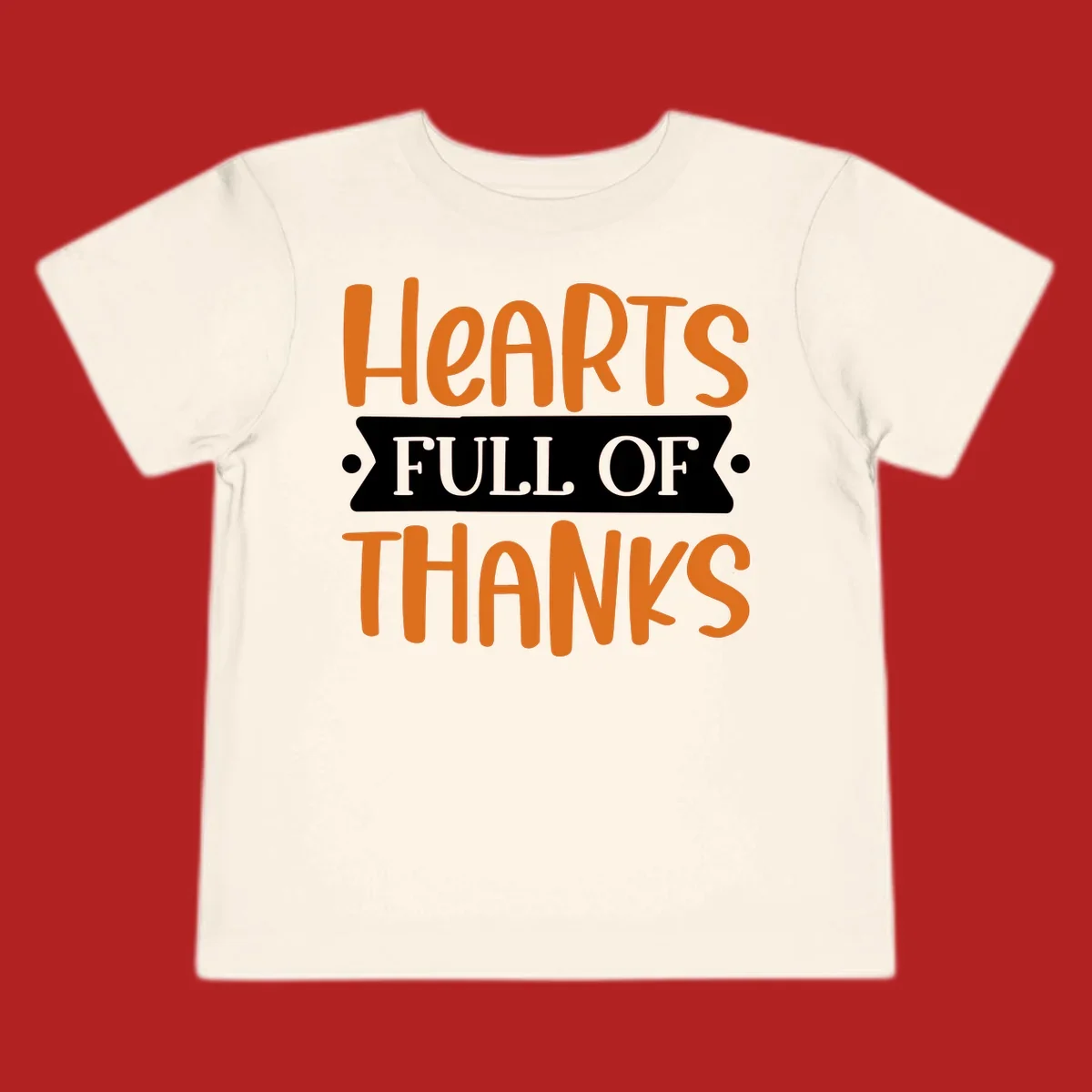 Hearts Full Of Thanks Thanksgiving typography design.