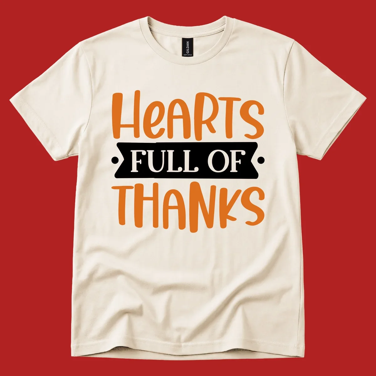 Hearts Full Of Thanks Thanksgiving typography design.