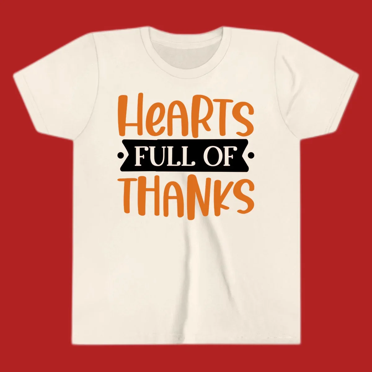 Hearts Full Of Thanks Thanksgiving typography design.