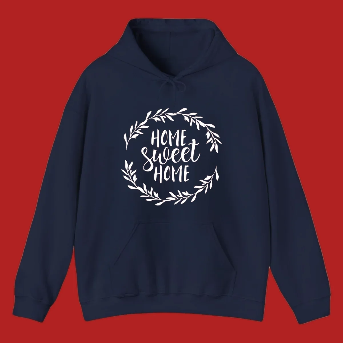 White 'Home Sweet Home' text with a floral wreath on a dark background.