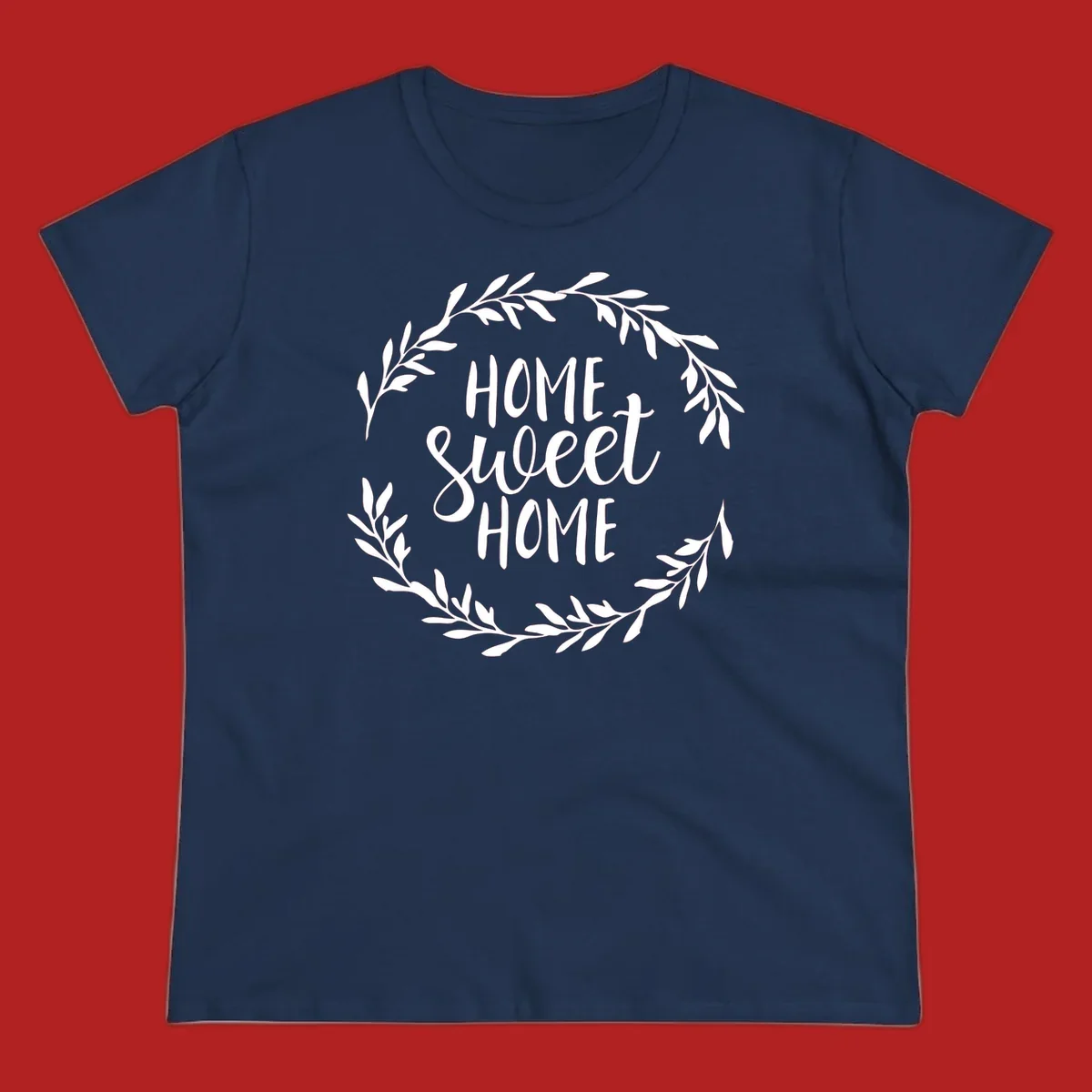 White 'Home Sweet Home' text with a floral wreath on a dark background.