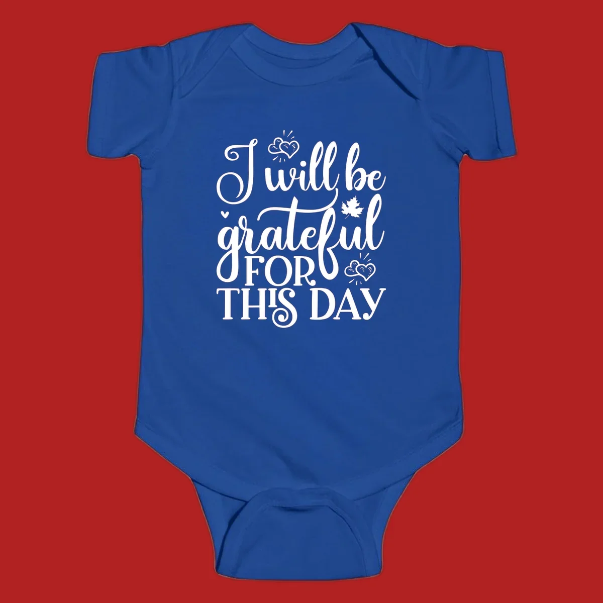 Grateful for this day text with hearts and leaf illustration