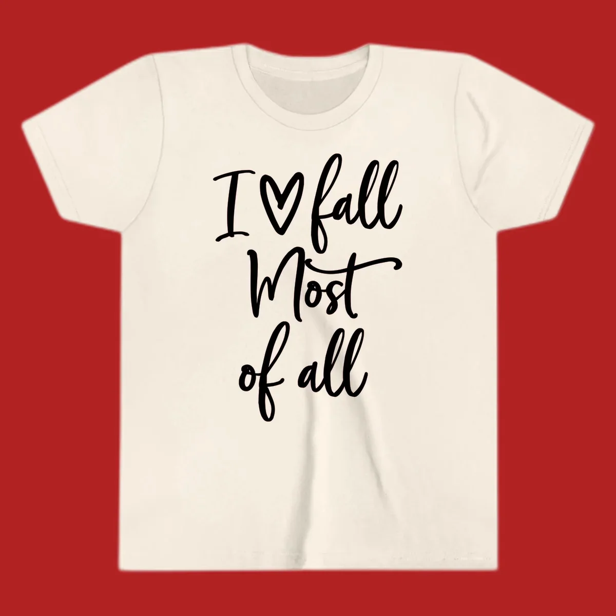 Hand-drawn script text 'I ♡ fall Most of all' in white on a black background.