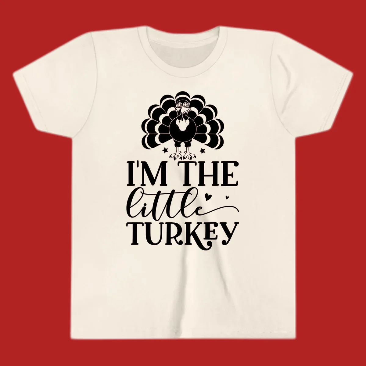 Illustration of a turkey with text 'I'M THE Little TURKEY', for Thanksgiving.