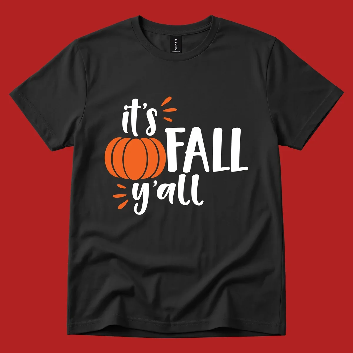 Fall y'all pumpkin graphic design with text and autumn accents.