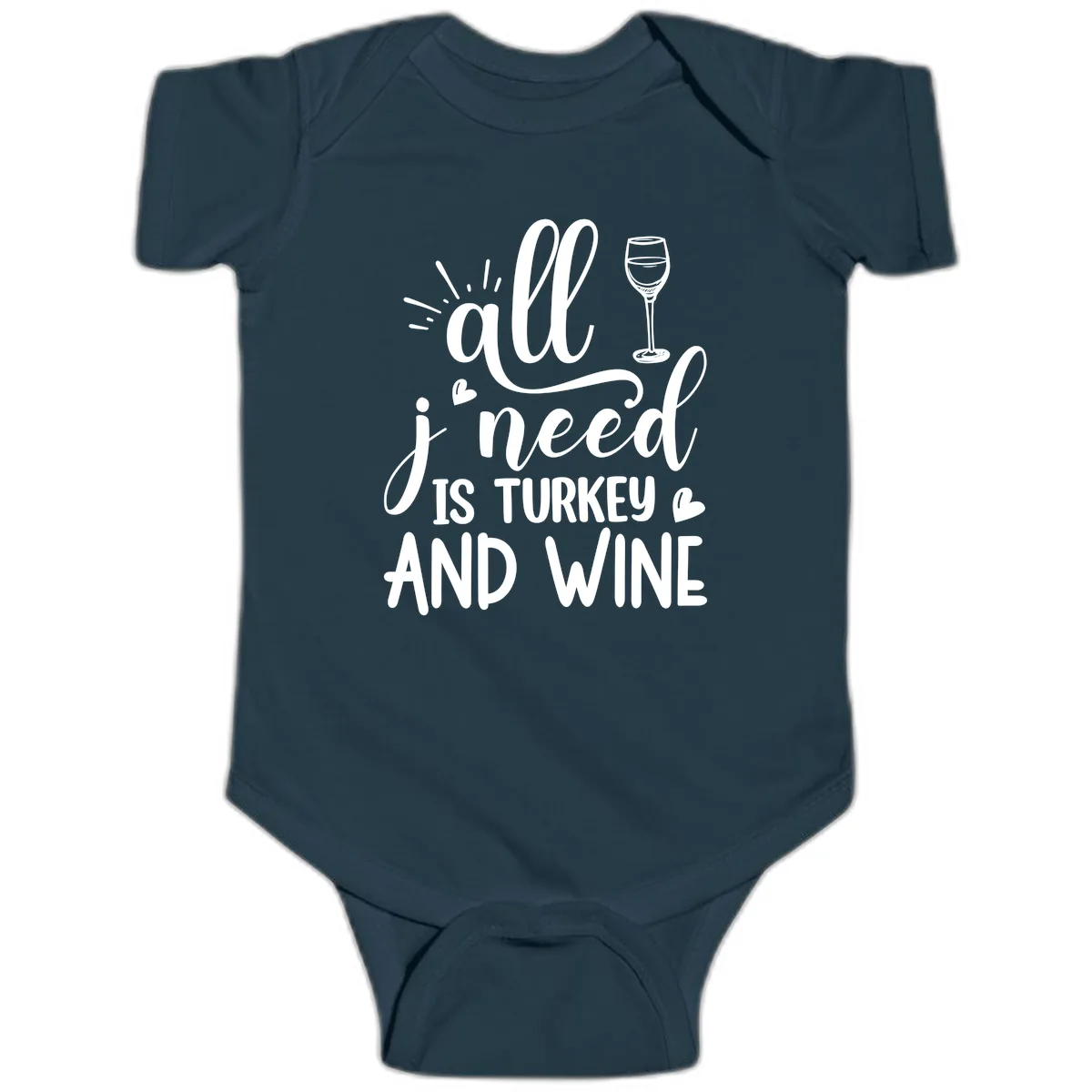 All I Need Is Turkey And Wine Baby Onesie in Navy