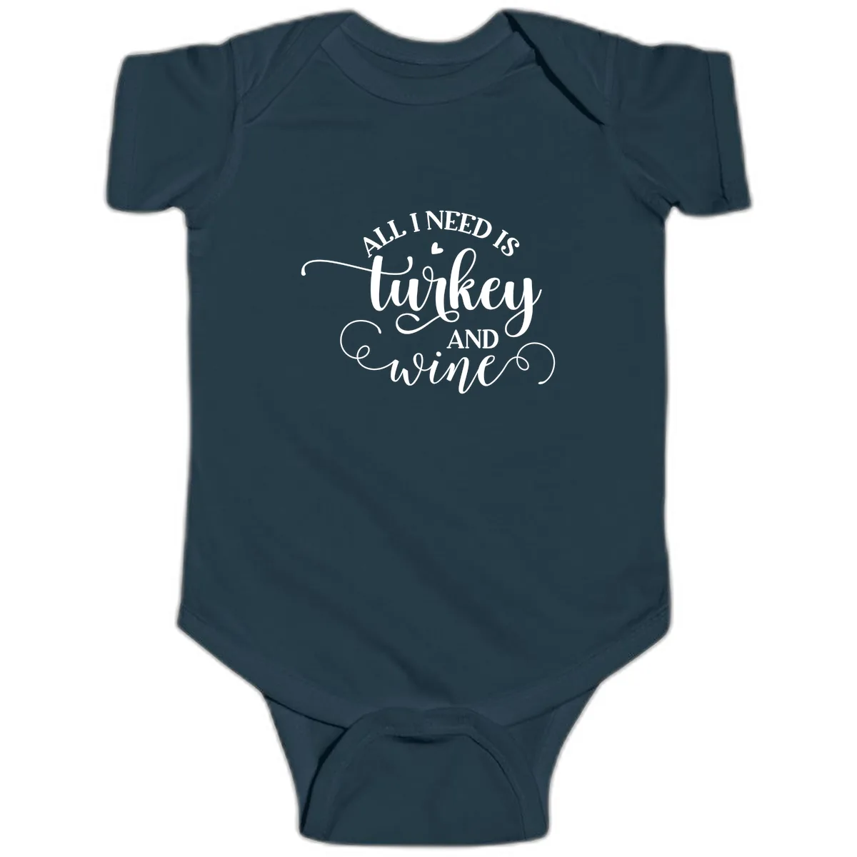 All I Need Is Turkey And Wine Baby Onesie in Navy