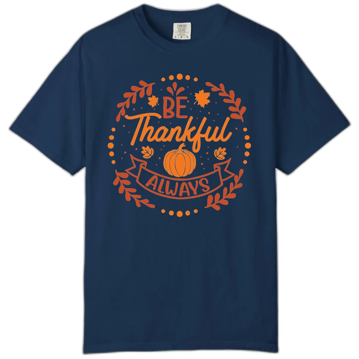 Be Thankful Always Pumpkin Design Comfort Color in Navy
