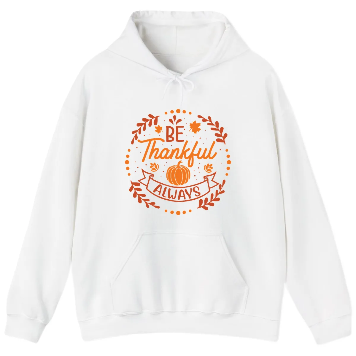 Be Thankful Always Pumpkin Design Hoodie in White