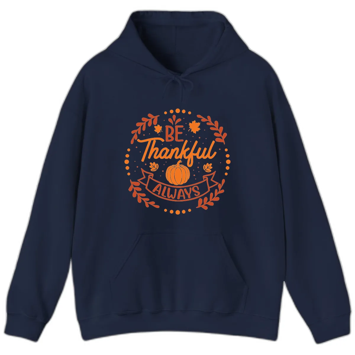 Be Thankful Always Pumpkin Design Hoodie in Navy
