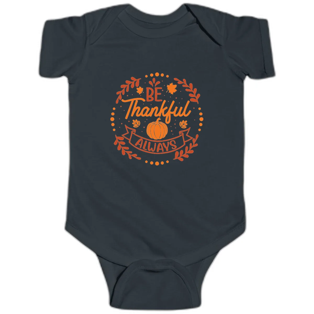 Be Thankful Always Pumpkin Design Baby Onesie in Black