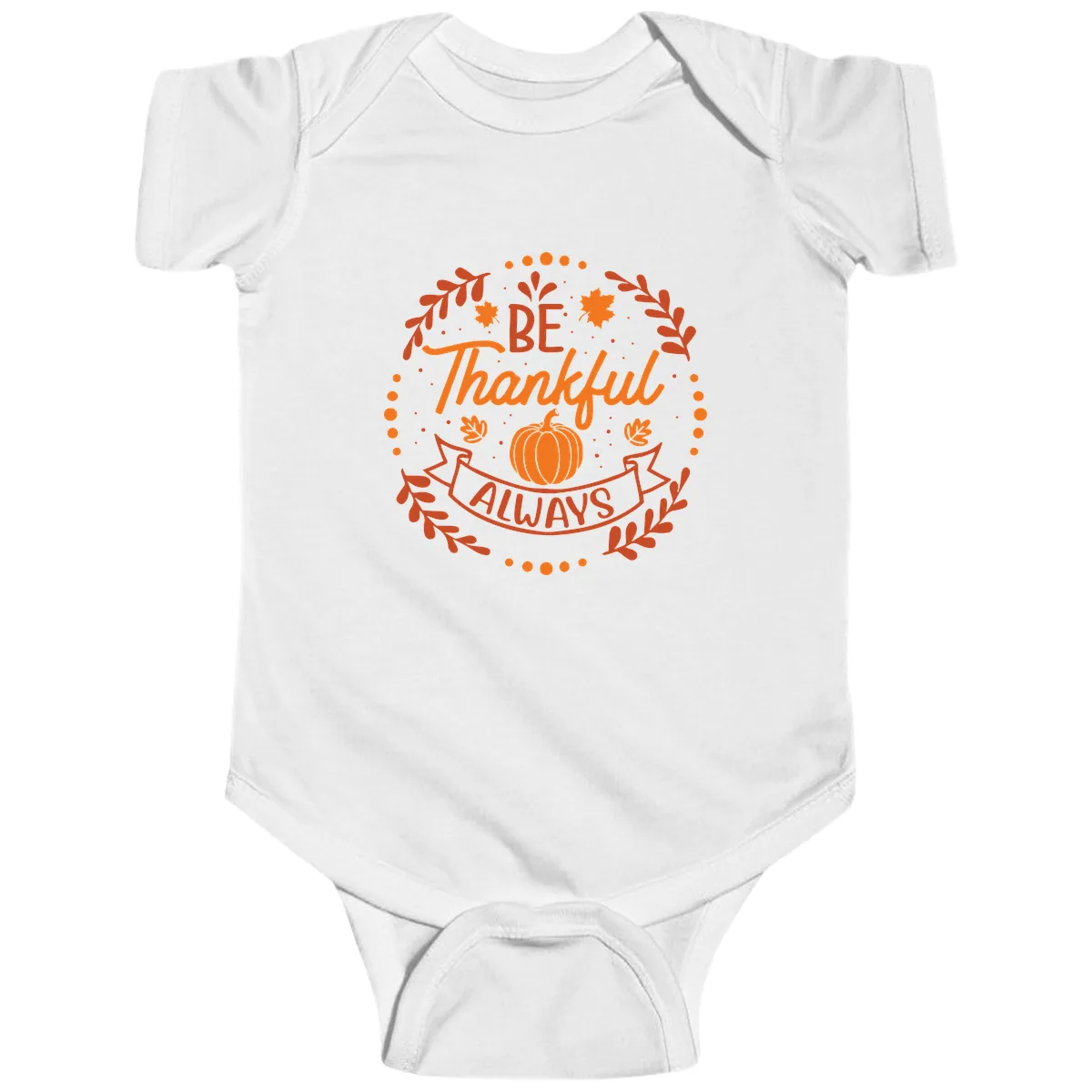 Be Thankful Always Pumpkin Design Baby Onesie in White