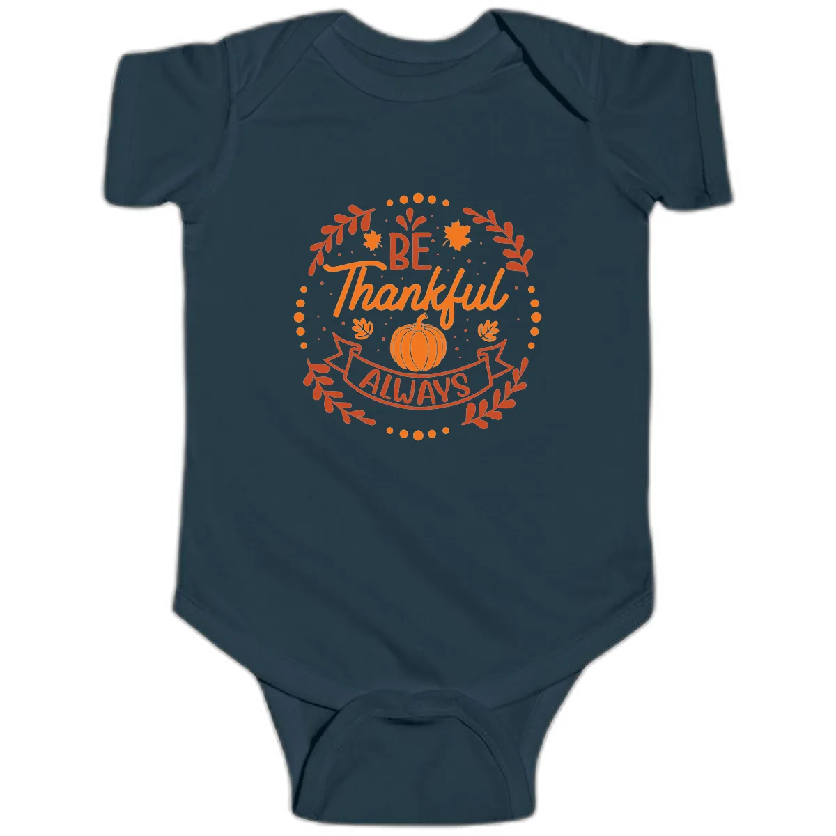 Be Thankful Always Pumpkin Design Baby Onesie in Navy