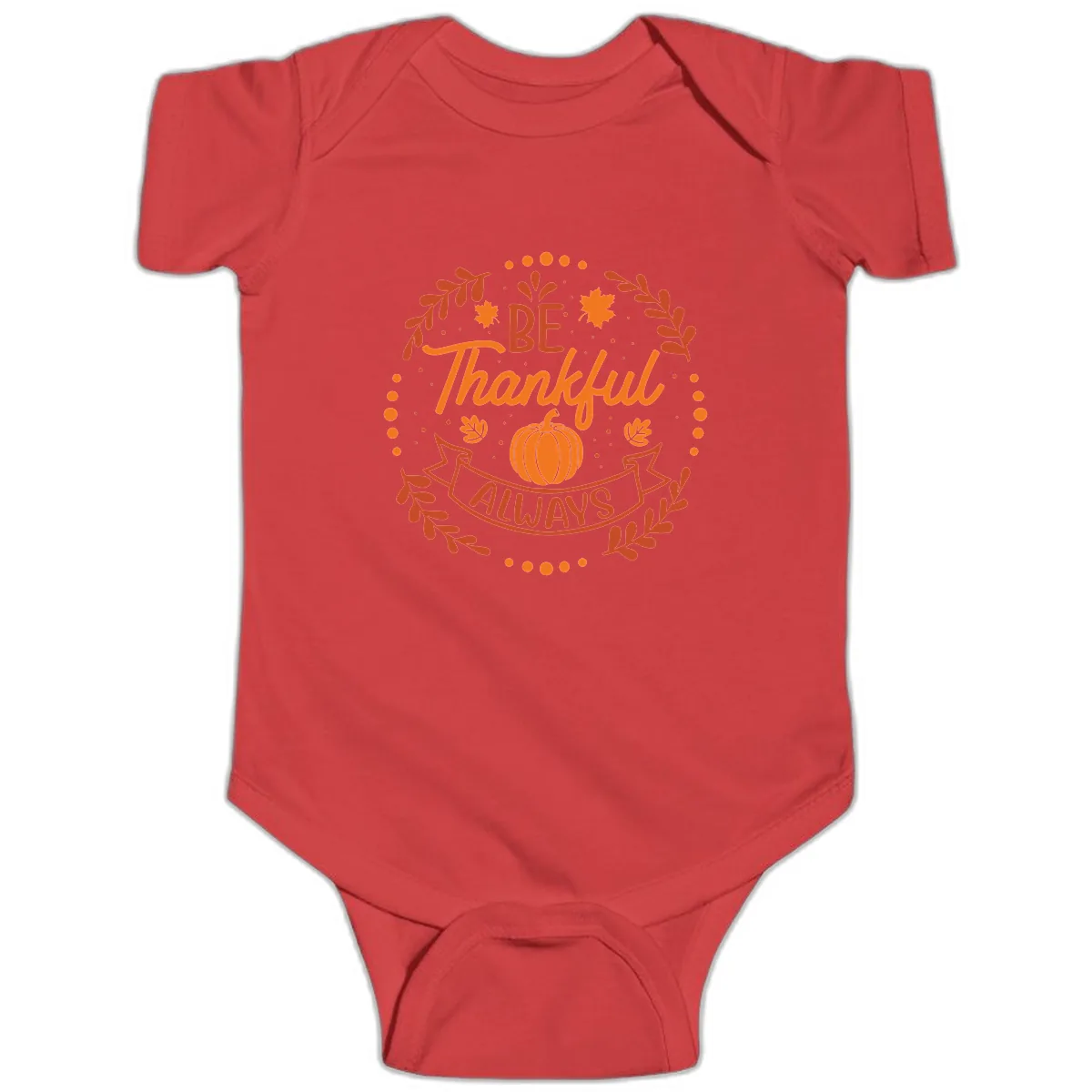 Be Thankful Always Pumpkin Design Baby Onesie in Red