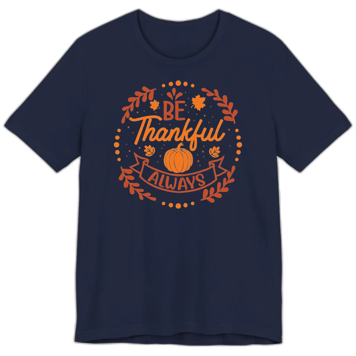 Be Thankful Always Pumpkin Design Premium T-Shirt in Navy