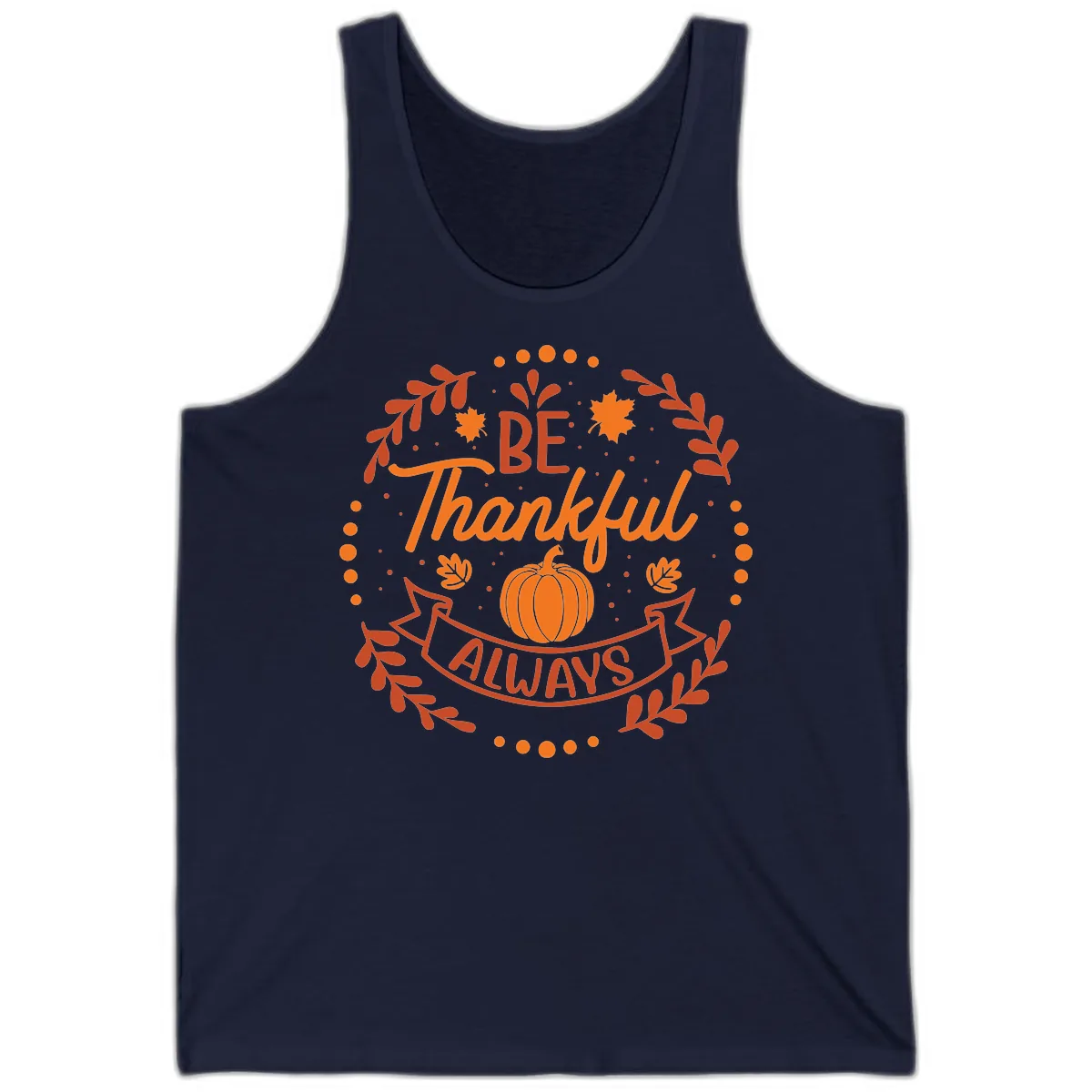 Be Thankful Always Pumpkin Design Tank in Navy