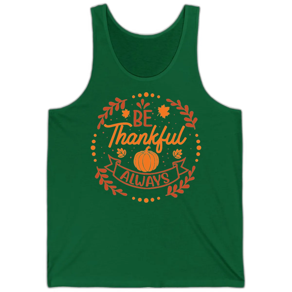 Be Thankful Always Pumpkin Design Tank in Kelly