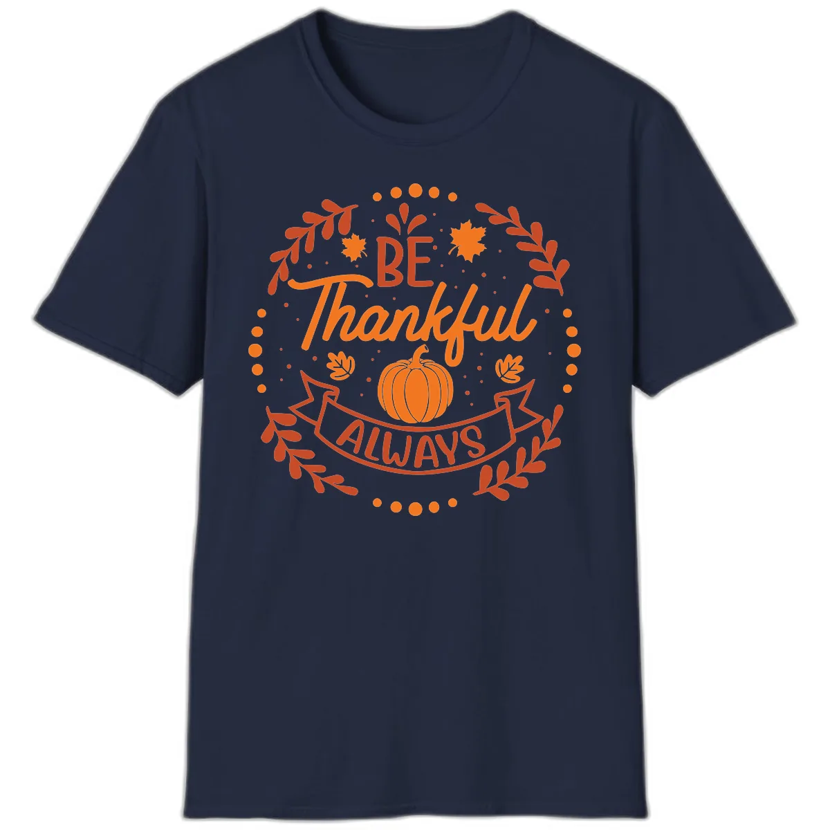 Be Thankful Always Pumpkin Design T-Shirt in Navy
