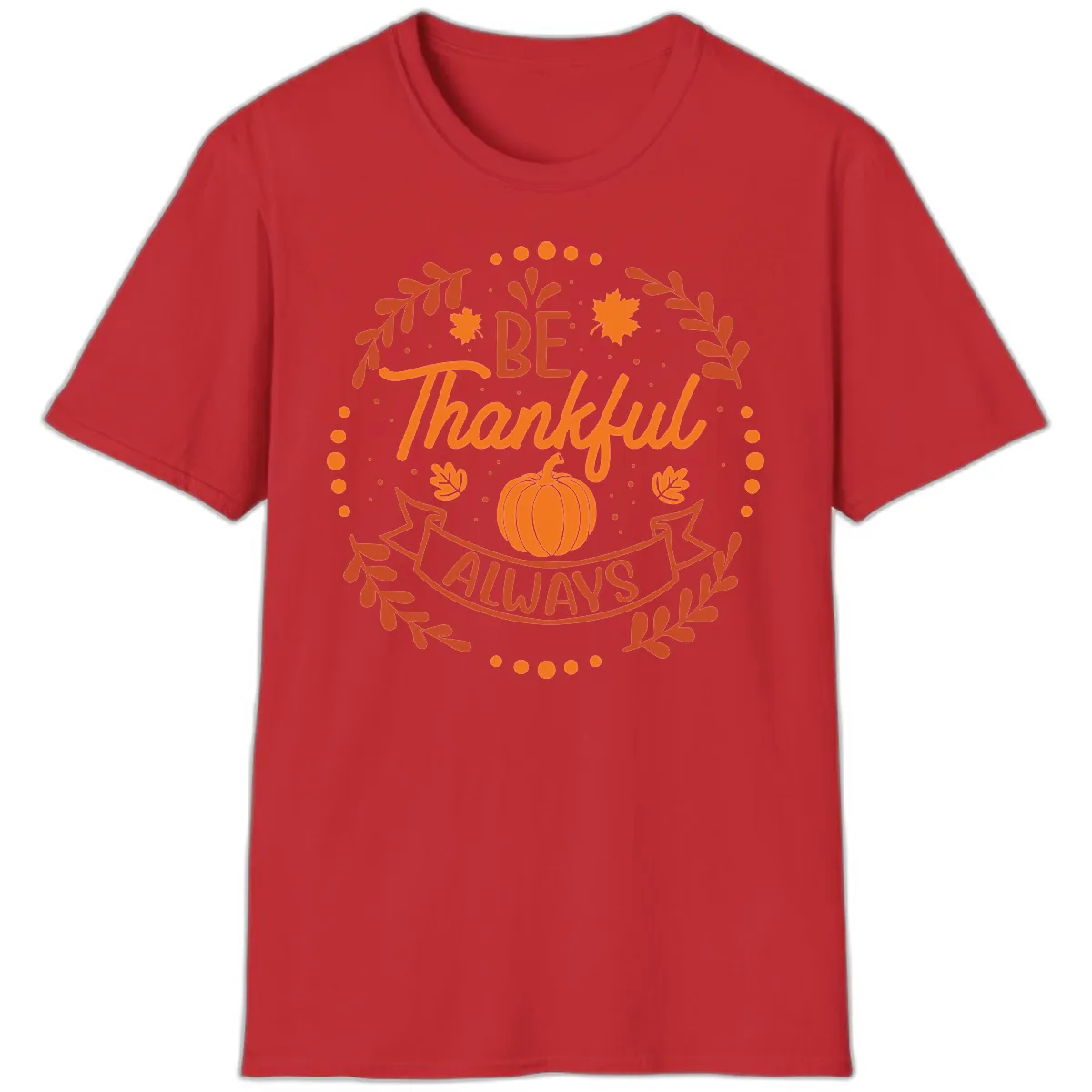 Be Thankful Always Pumpkin Design T-Shirt in Red