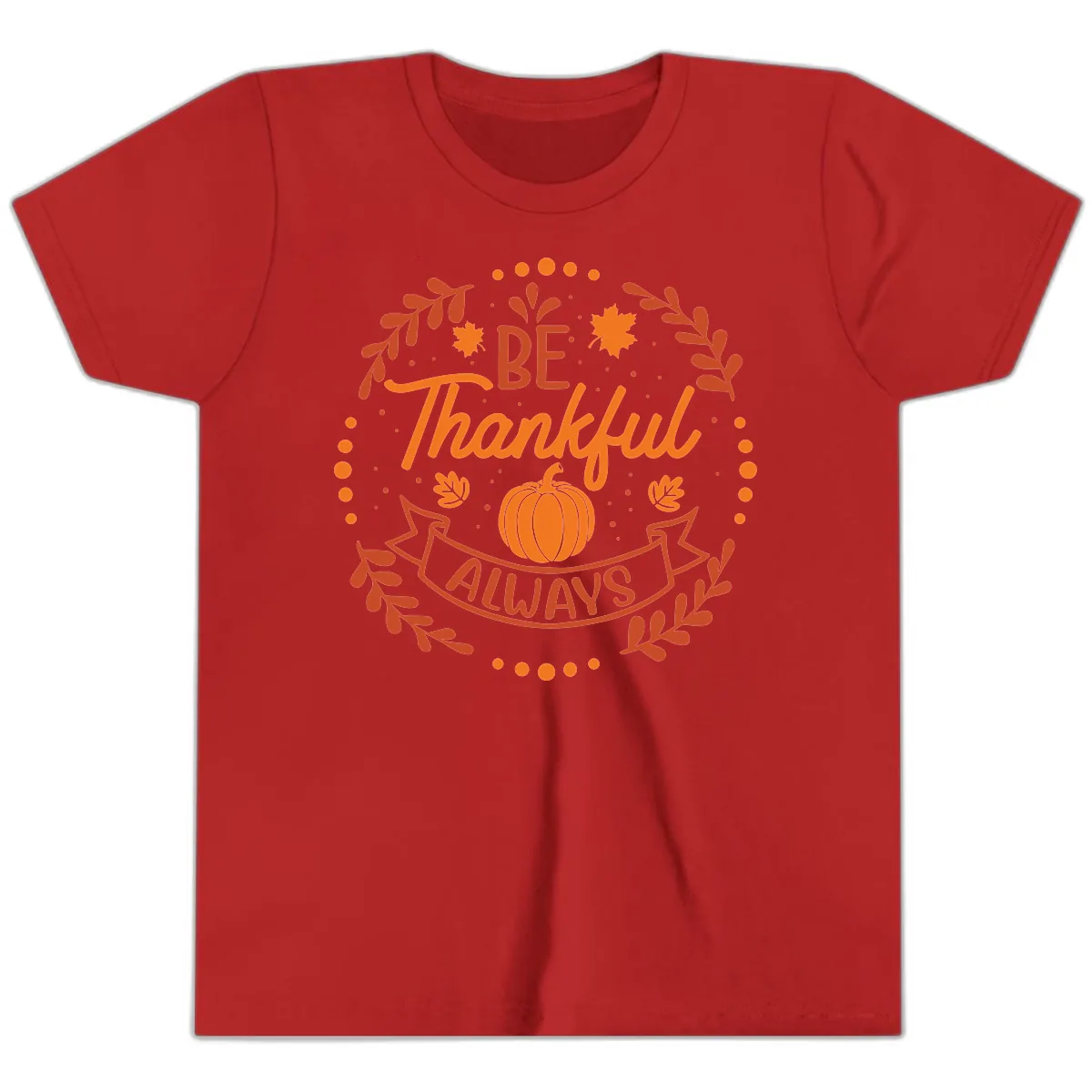 Be Thankful Always Pumpkin Design Youth T-Shirt in Red