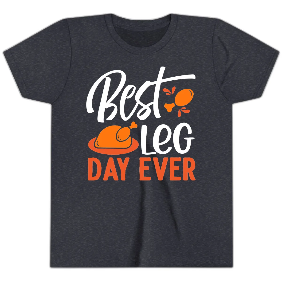 Best Leg Day Ever Thanksgiving Turkey Youth T-Shirt in Heather Navy
