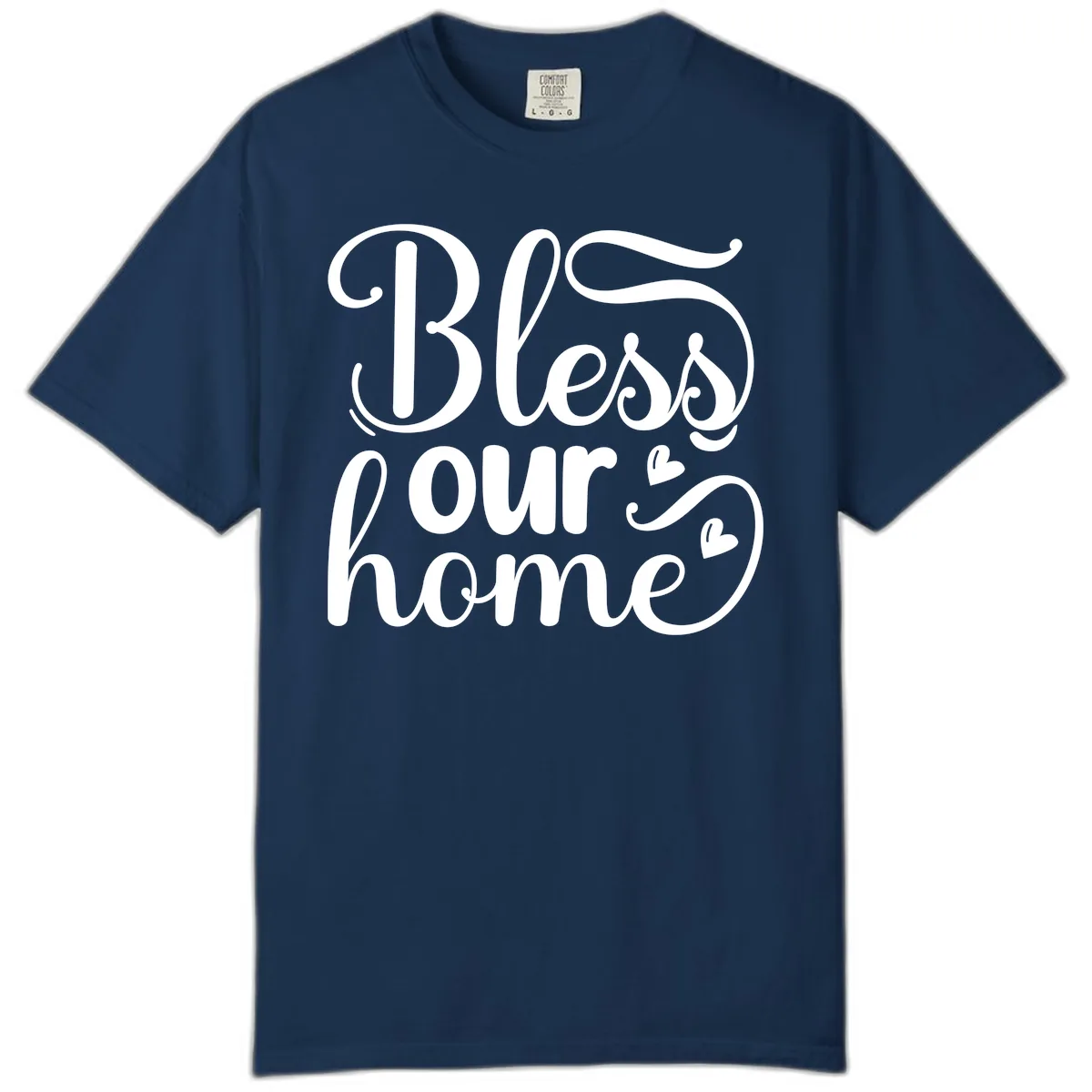 Bless Our Home Script Typography Comfort Color in Navy